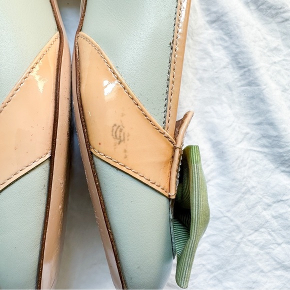 Red Valentino Mint Tan Patent Leather Flats Frayed Bow Detail Loafer Luxury 7 - Picture 6 of 7